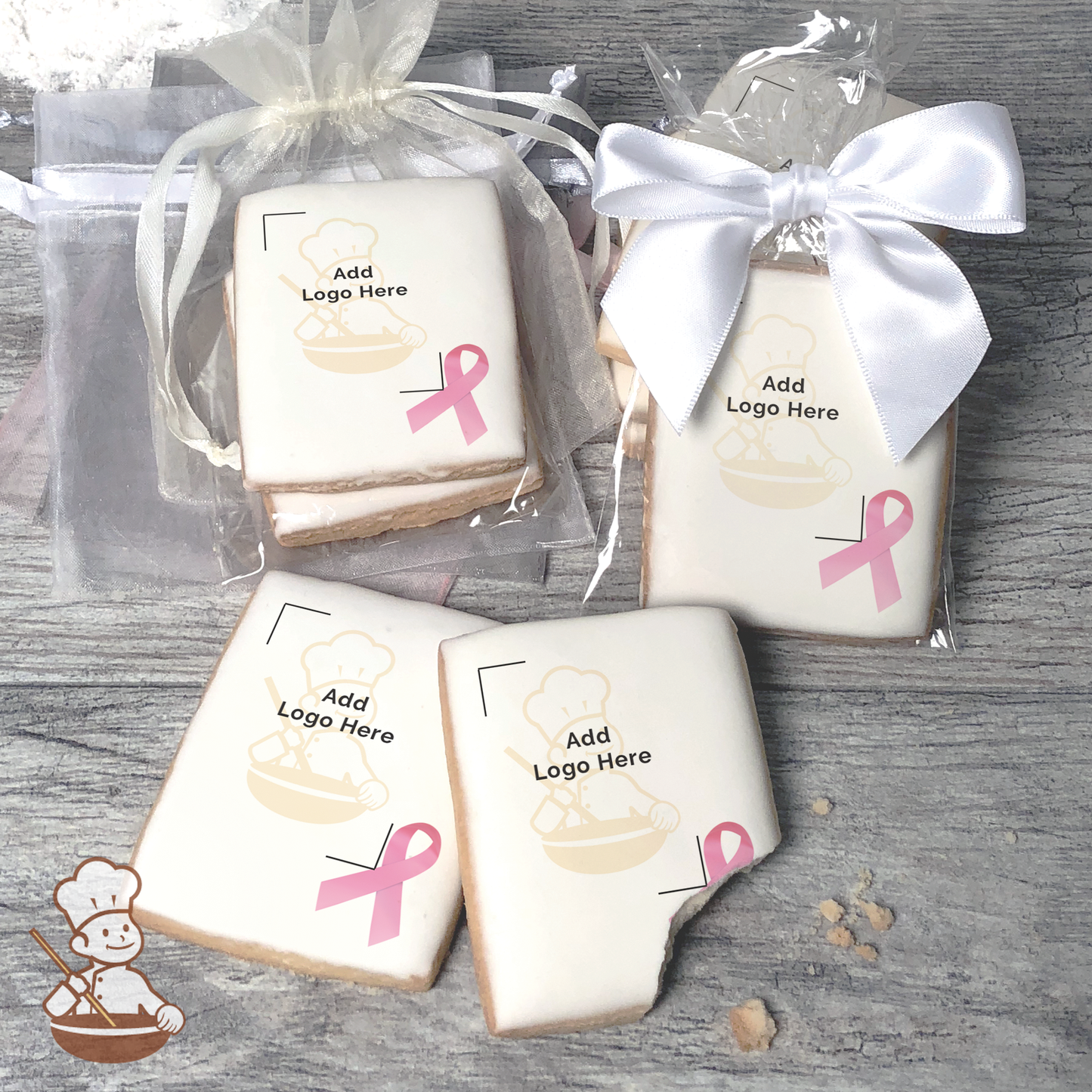 Breast Cancer Awareness Classic Pink Ribbon Logo Cookies (Rectangle)