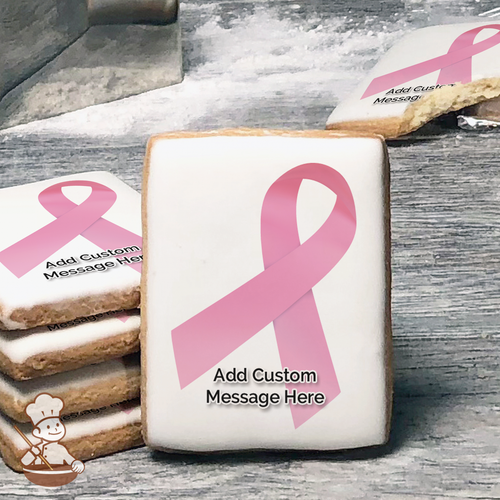 Breast Cancer Awareness Classic Pink Ribbon Custom Message Cookies (Rectangle)