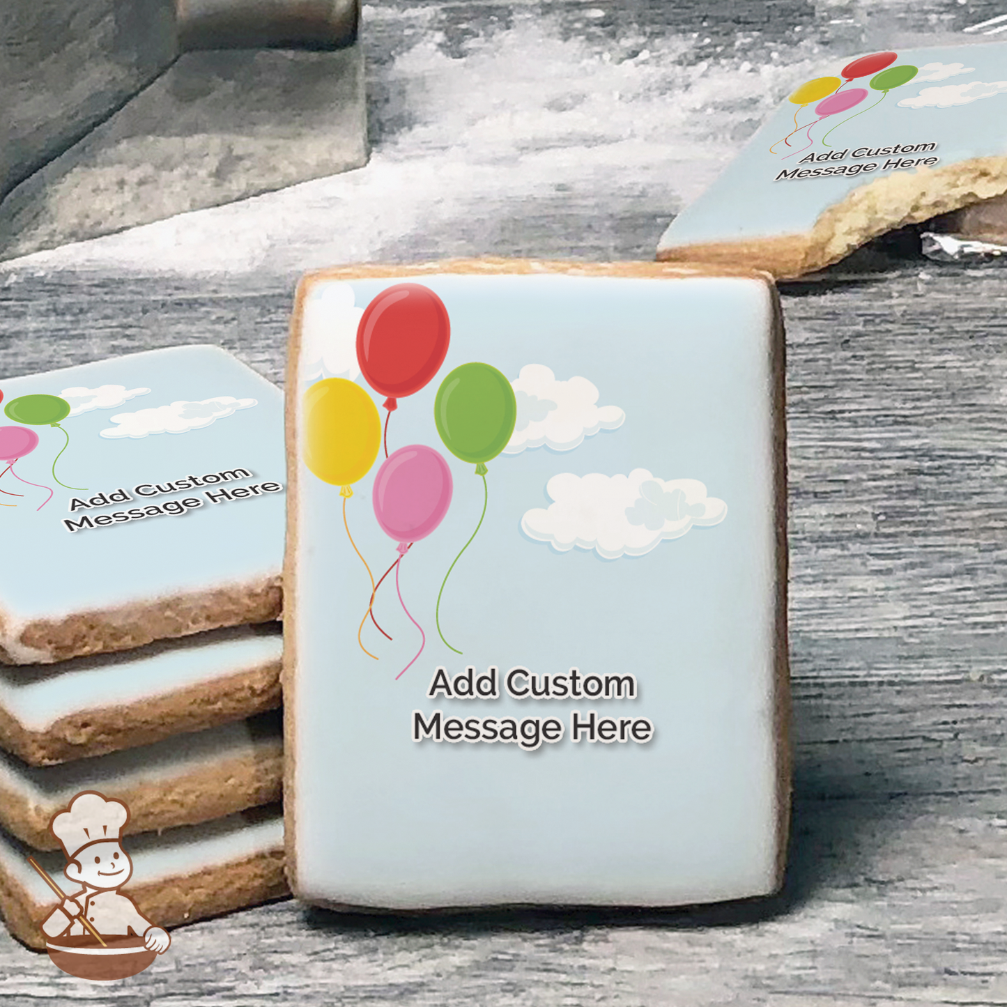 Balloons in the Sky Custom Message Cookies (Rectangle)