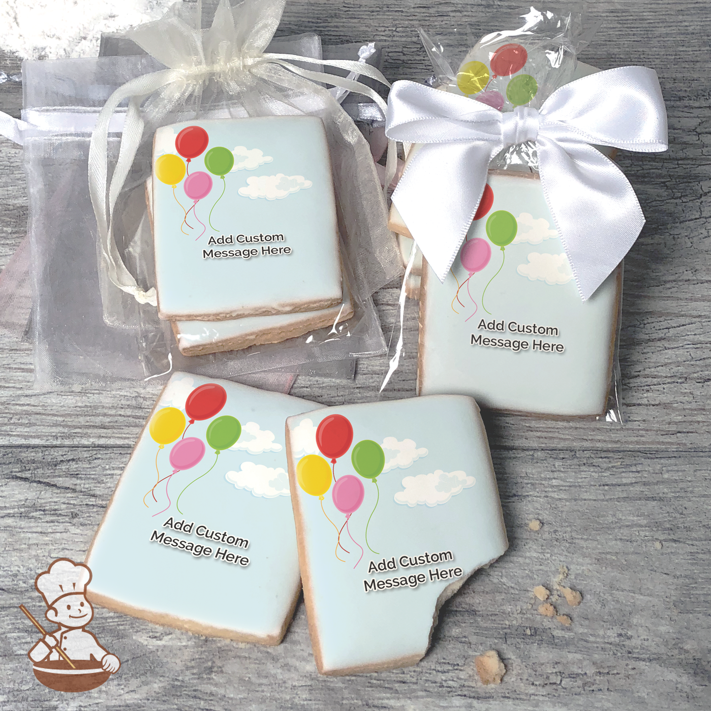 Balloons in the Sky Custom Message Cookies (Rectangle)