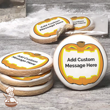 Load image into Gallery viewer, Jack-o-Lantern Take a Bite Custom Message Cookies (Round)