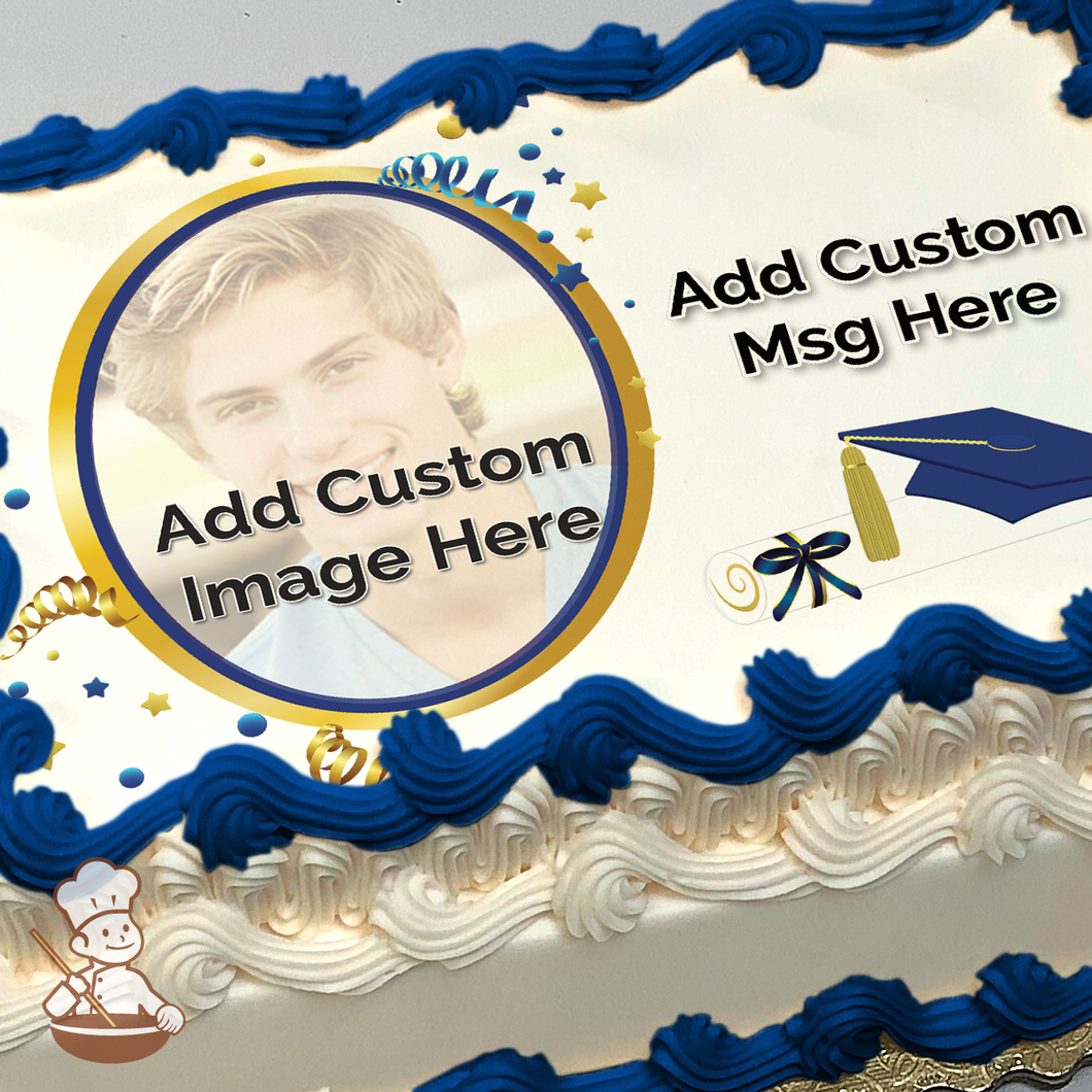 Graduation in Blue Custom Photo Cake