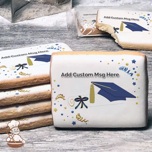Graduation in Blue Custom Message Cookies (Rectangle)
