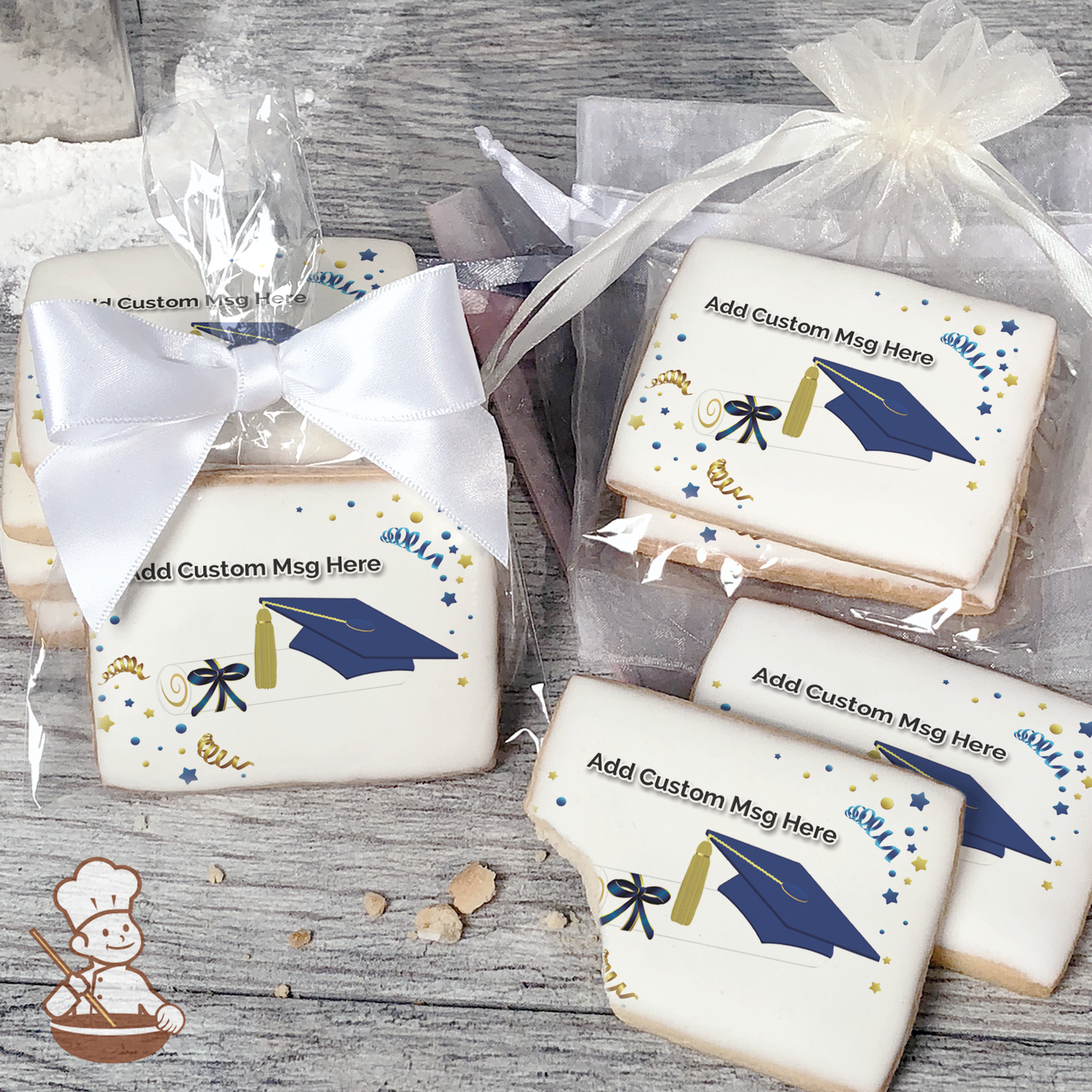 Graduation in Blue Custom Message Cookies (Rectangle)