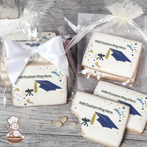 Graduation in Blue Custom Message Cookies (Rectangle)