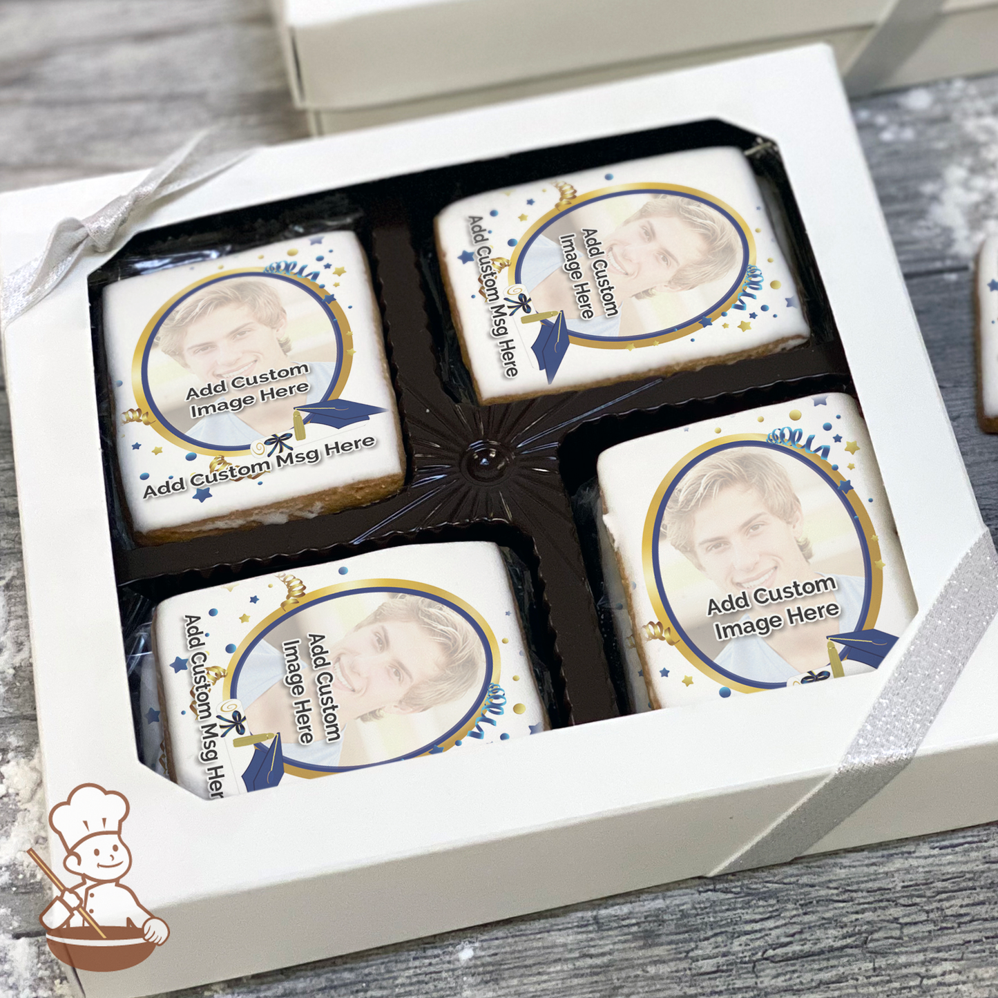 Graduation in Blue Photo Cookie Gift Box (Rectangle)
