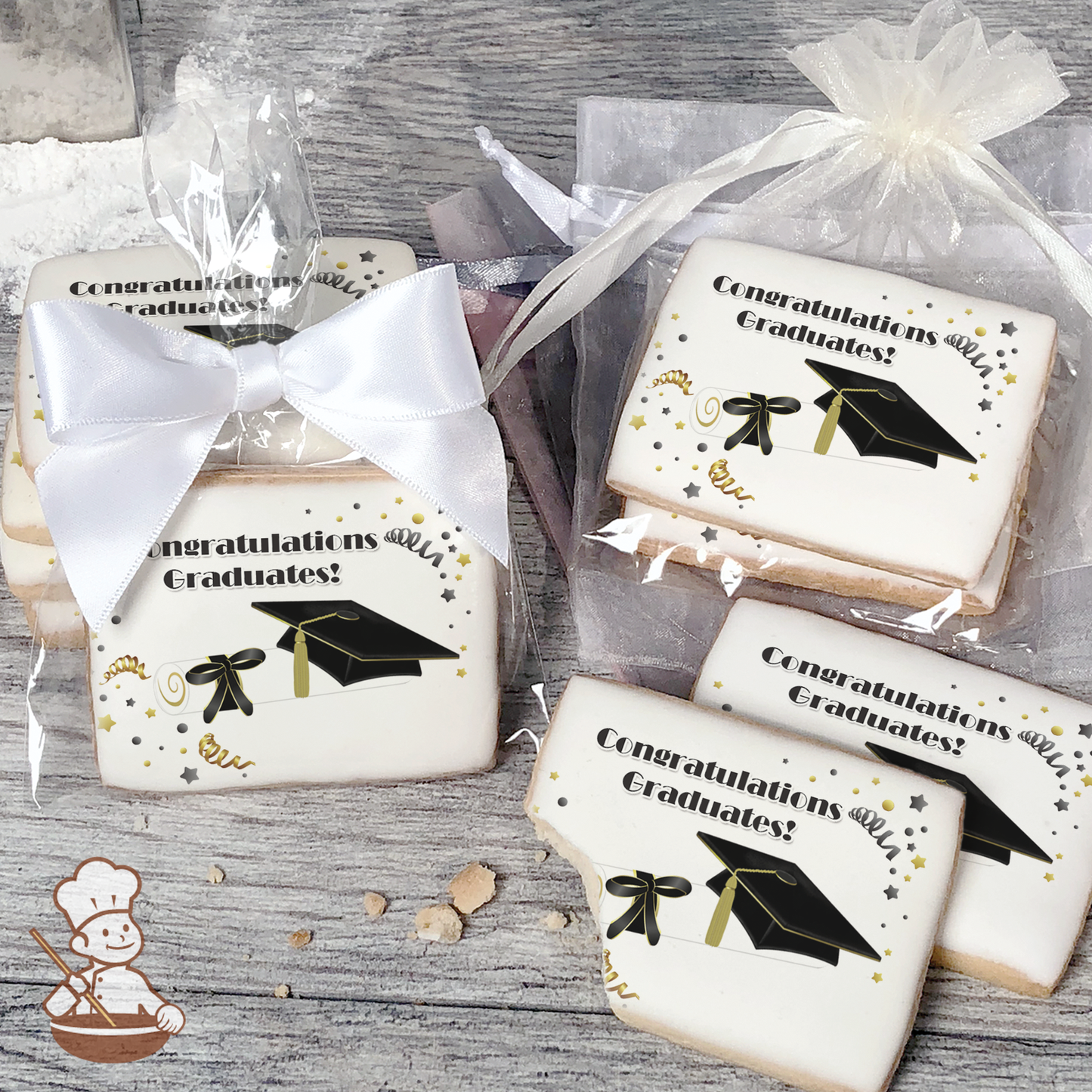 Graduation in Black Cookies (Rectangle)