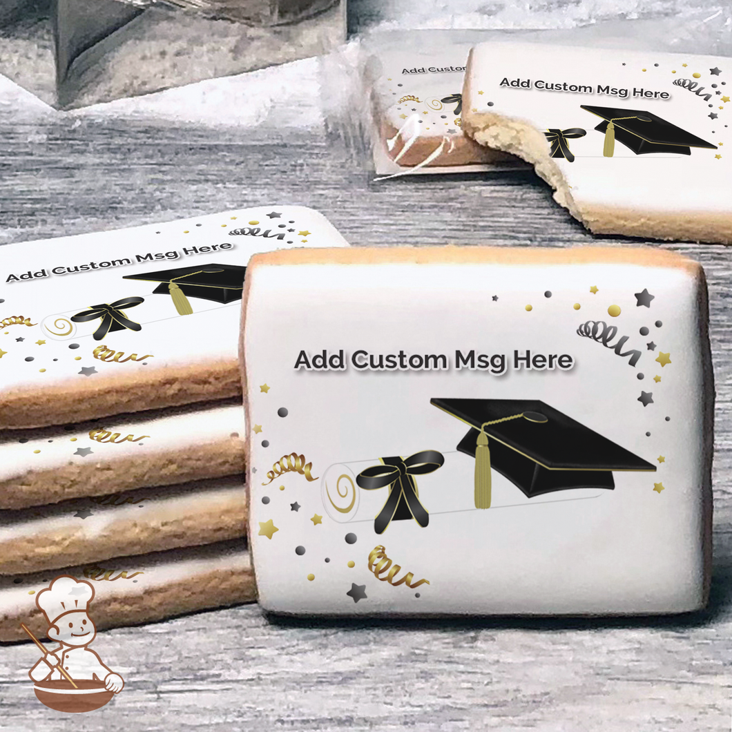 Graduation in Black Custom Message Cookies (Rectangle)