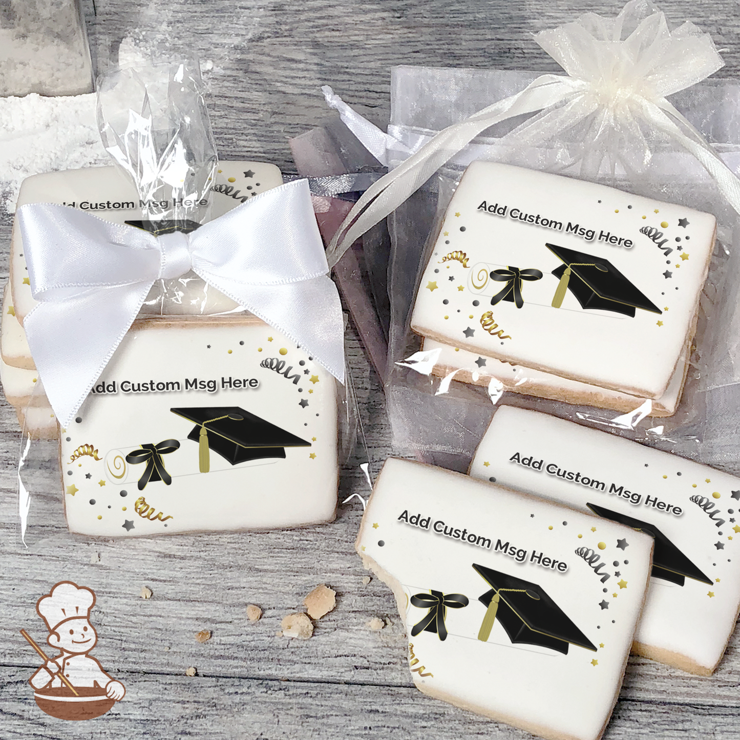 Graduation in Black Custom Message Cookies (Rectangle)