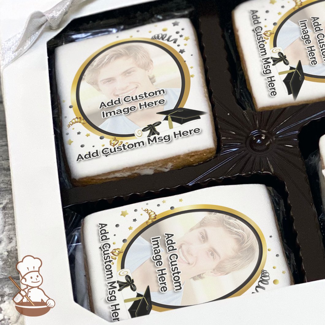 Graduation in Black Photo Cookie Gift Box (Rectangle)