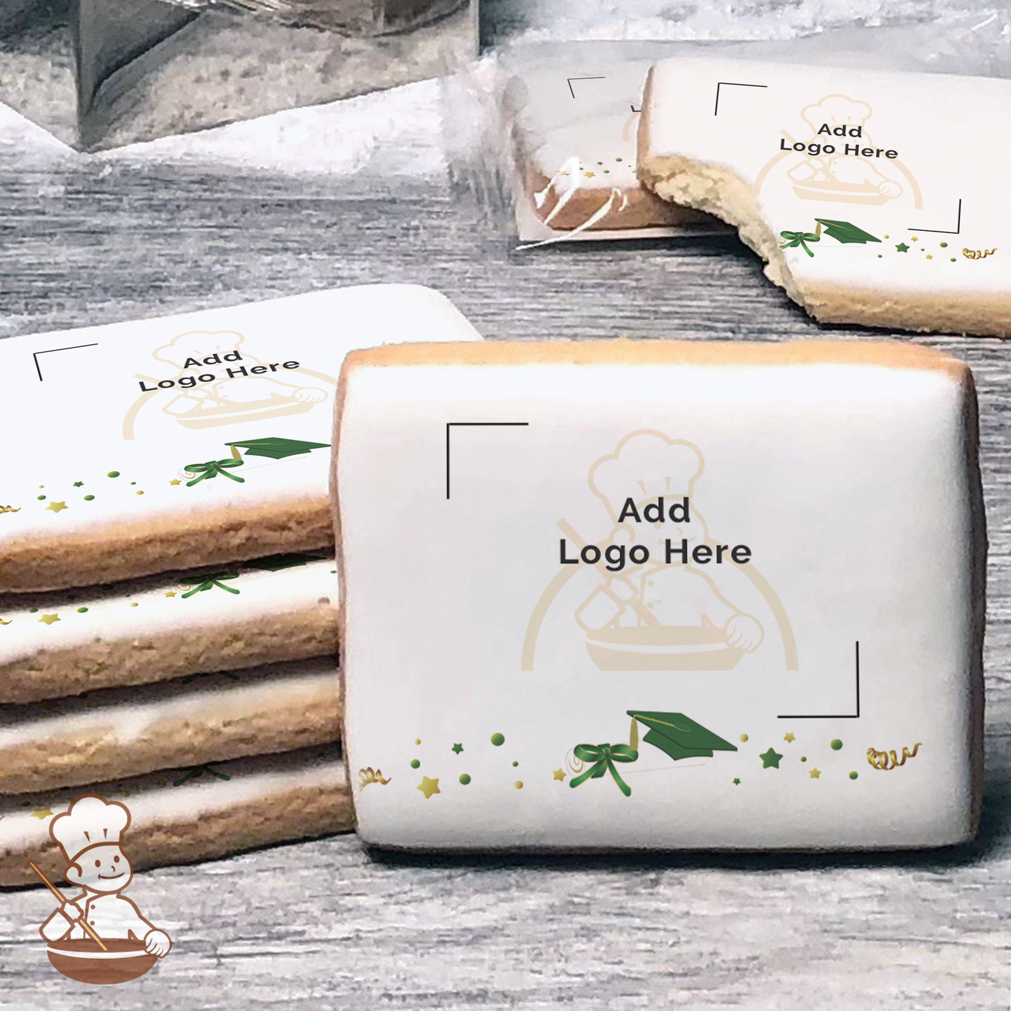 Graduation in Green Logo Cookies (Rectangle)