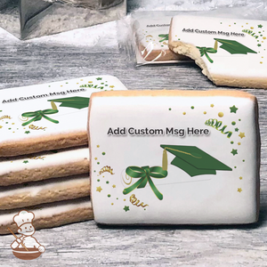 Graduation in Green Custom Message Cookies (Rectangle)