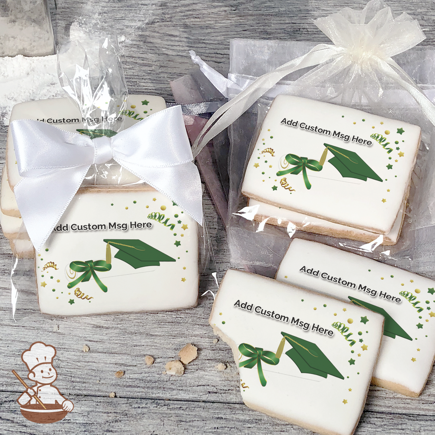 Graduation in Green Custom Message Cookies (Rectangle)