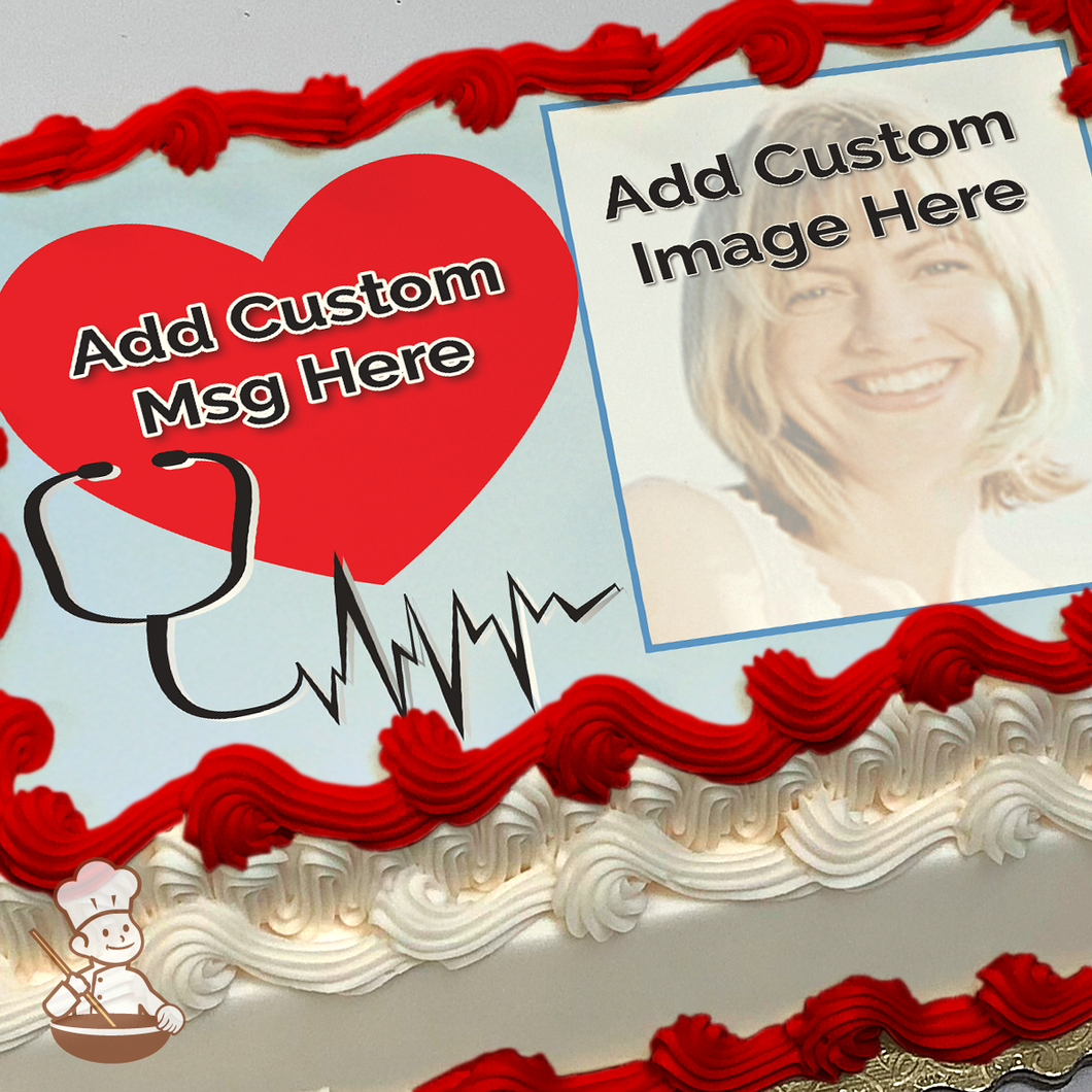 Heart Beats for our Medical Heroes Custom Photo Cake