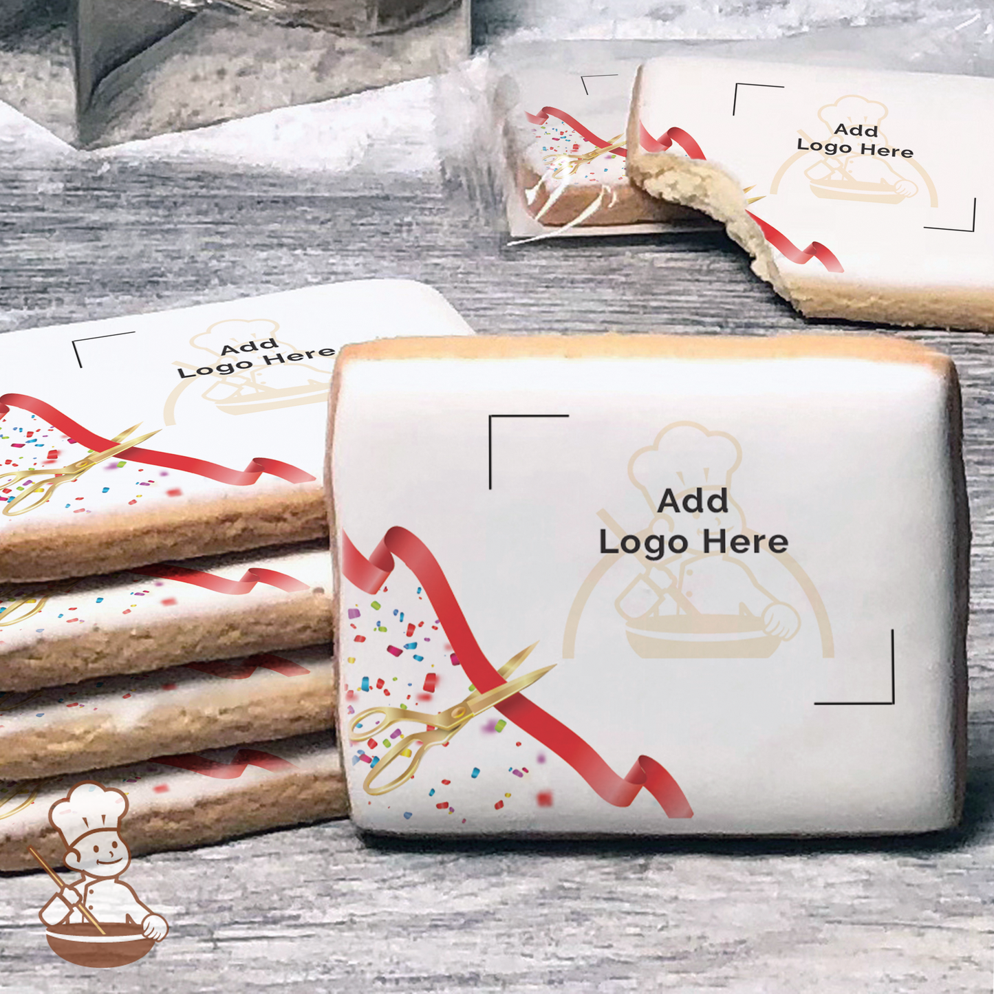 Ribbon Cutting Logo Cookies (Rectangle)