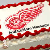 Red and white winged wheel logo on a sheet cake, with a space for a custom message above.