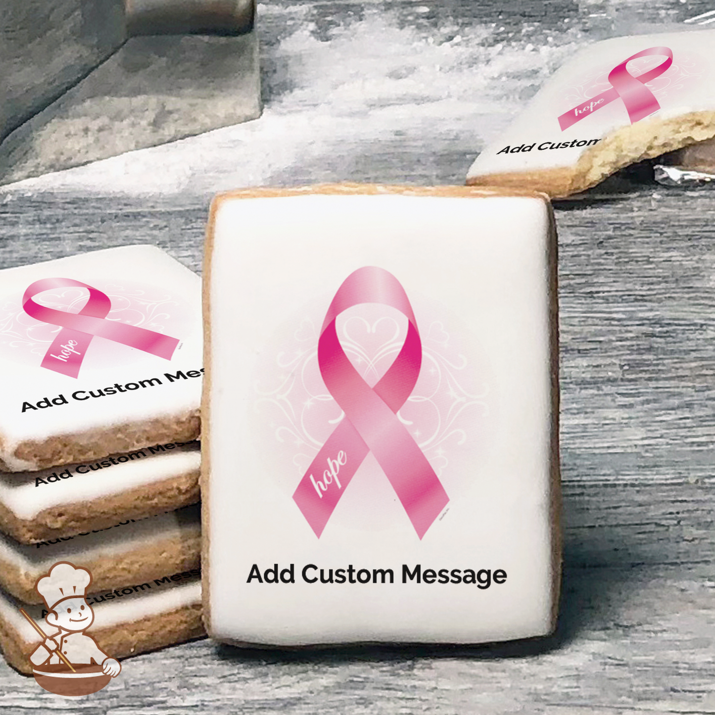 Breast Cancer Awareness Ribbon of Hope Custom Message Cookies (Rectangle)