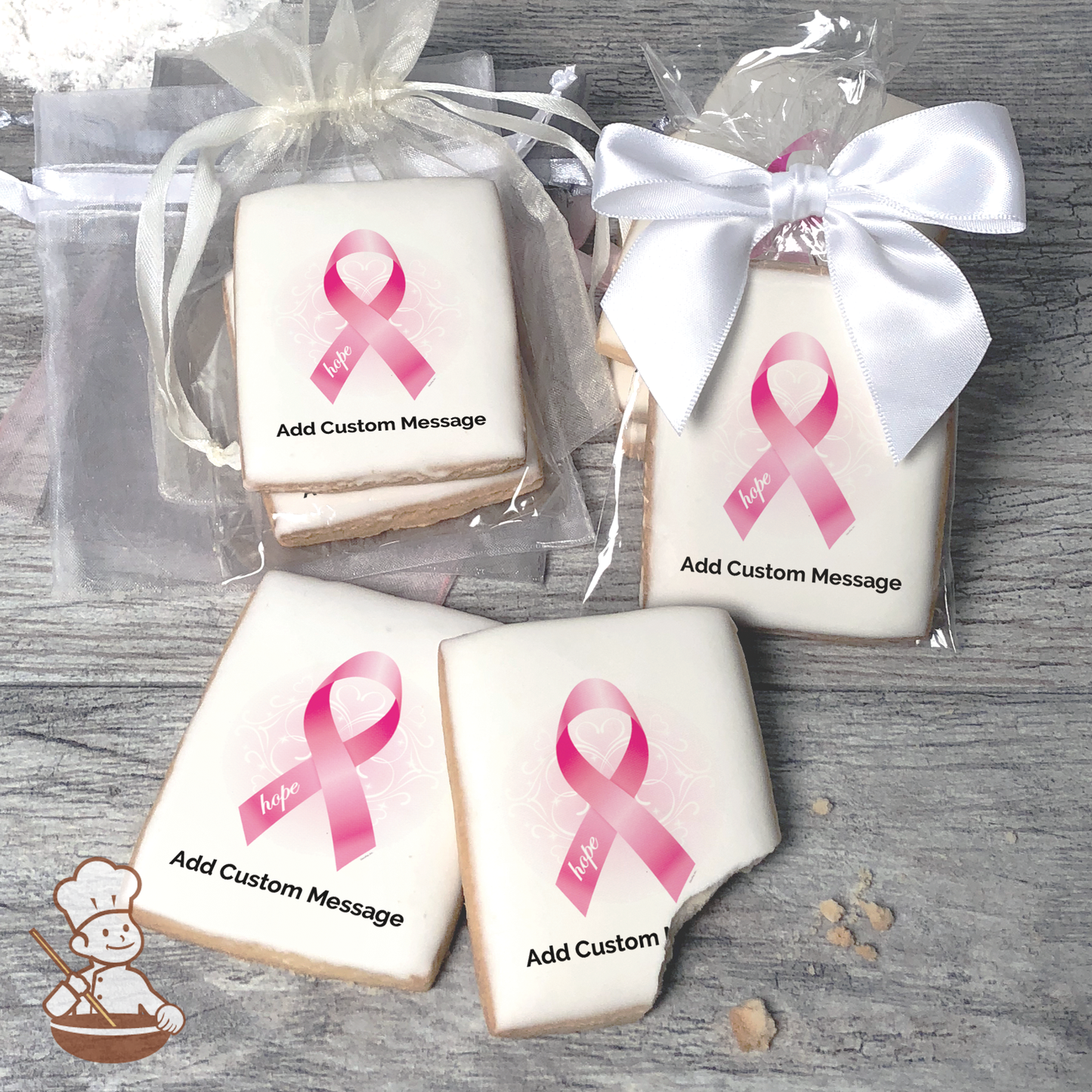 Breast Cancer Awareness Ribbon of Hope Custom Message Cookies (Rectangle)