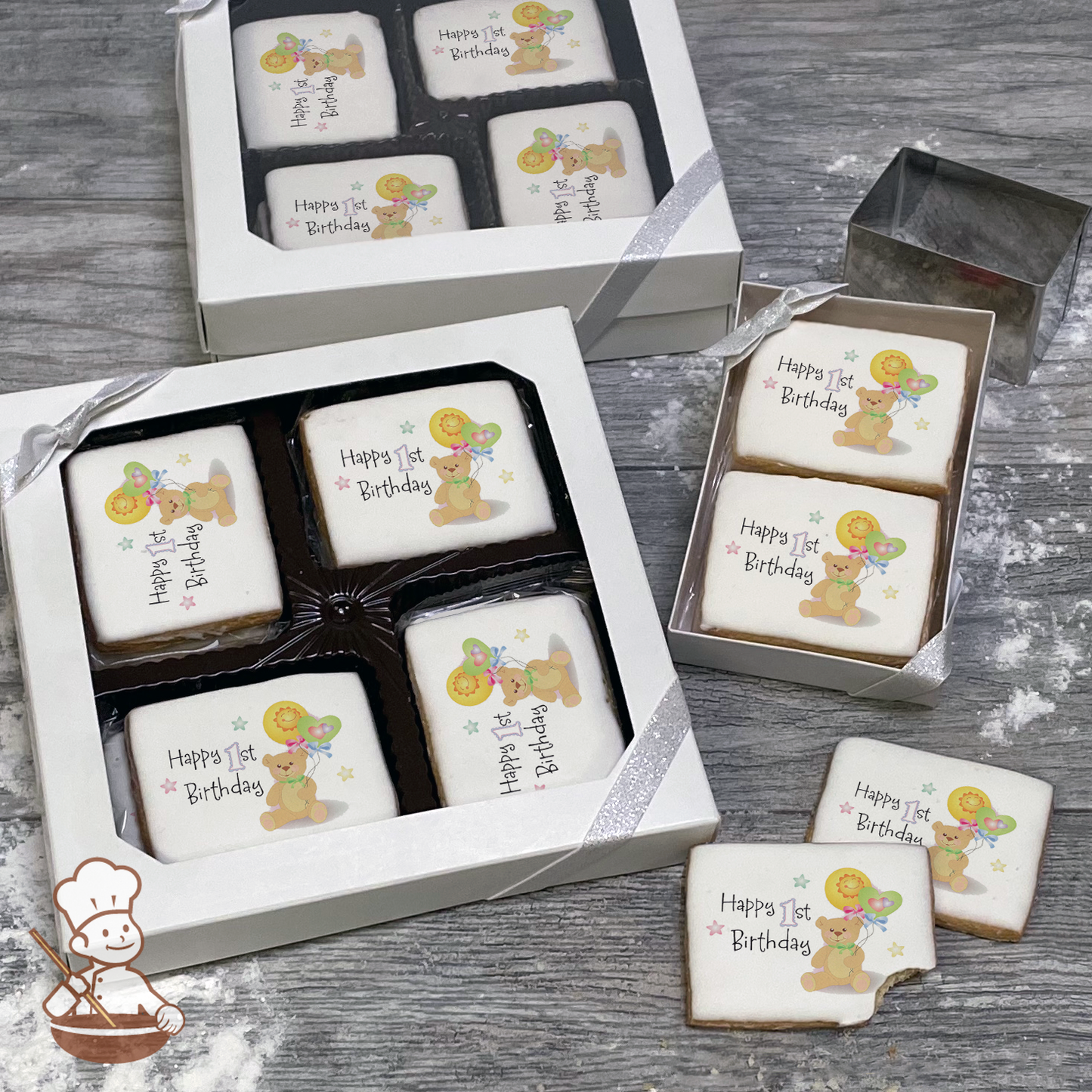 1st Birthday Bear Cookie Gift Box (Rectangle)