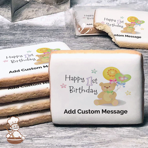 1st Birthday Bear Custom Message Cookies (Rectangle)
