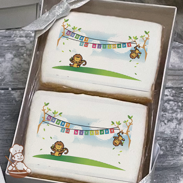 1st Birthday Monkeys Cookie Gift Box (Rectangle)