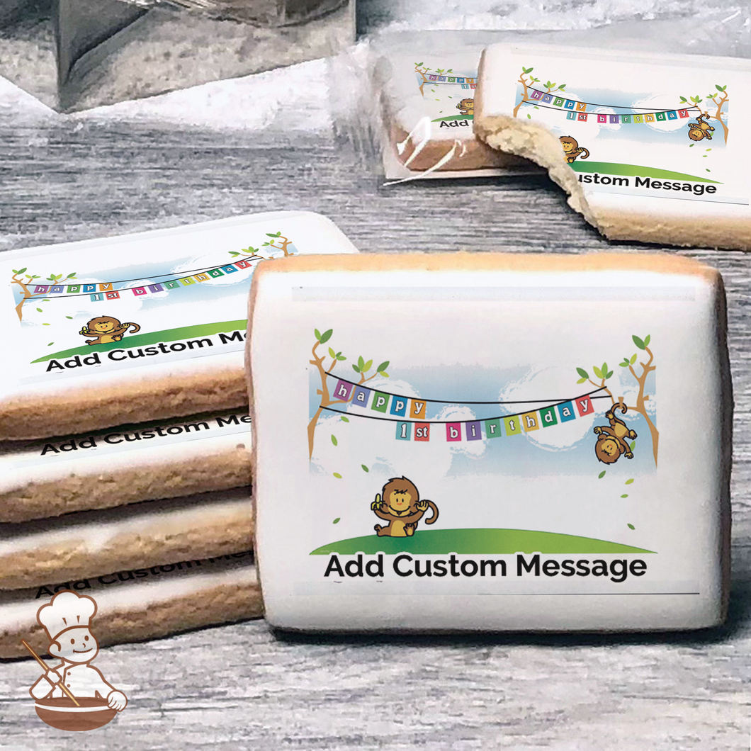 1st Birthday Monkeys Custom Message Cookies (Rectangle)