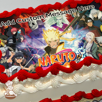Popular Naruto Anime characters printed on extra cake layer and decorated on rectangle sheet cake.