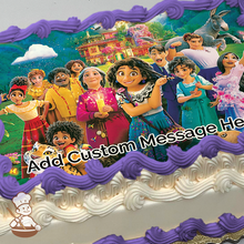 Load image into Gallery viewer, The whole cast of Encanto Disney movie printed on extra cake layer and decorated on rectangle sheet cake.