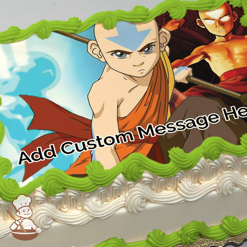 Aang from Avatar: The Last Airbender printed on extra cake layer and decorated on rectangle sheet cake.