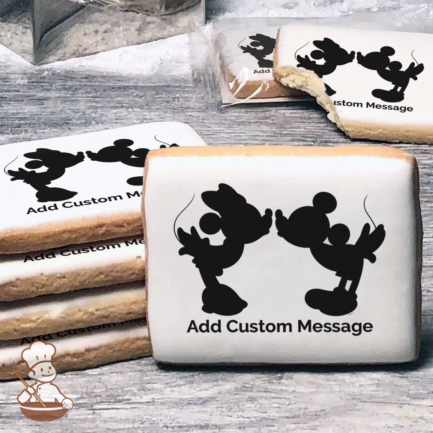 Mickey and Minnie Silhouette Custom Message Cookies (Rectangle)