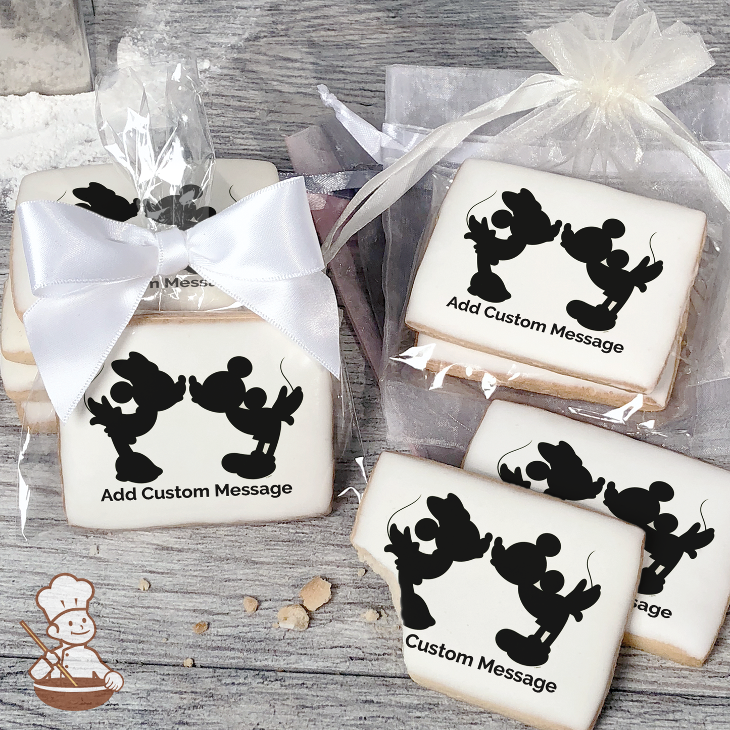 Mickey and Minnie Silhouette Custom Message Cookies (Rectangle)