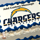 Los Angeles Chargers logo with a prominent lightning bolt on a sheet cake.