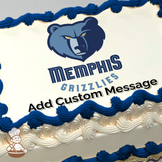 Illustration of the Memphis Grizzlies logo above the team's name, printed on a sheet cake.