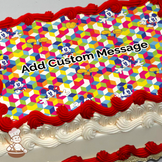 Colorful geometric background with Mickey Mouse and friends on a festive sheet cake print.