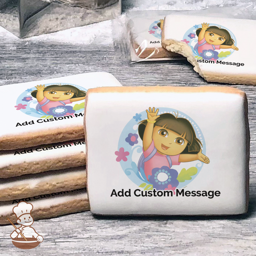 Dora the Explorer Flowers Custom Message Cookies (Rectangle)