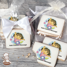 Load image into Gallery viewer, Dora the Explorer Flowers Custom Message Cookies (Rectangle)