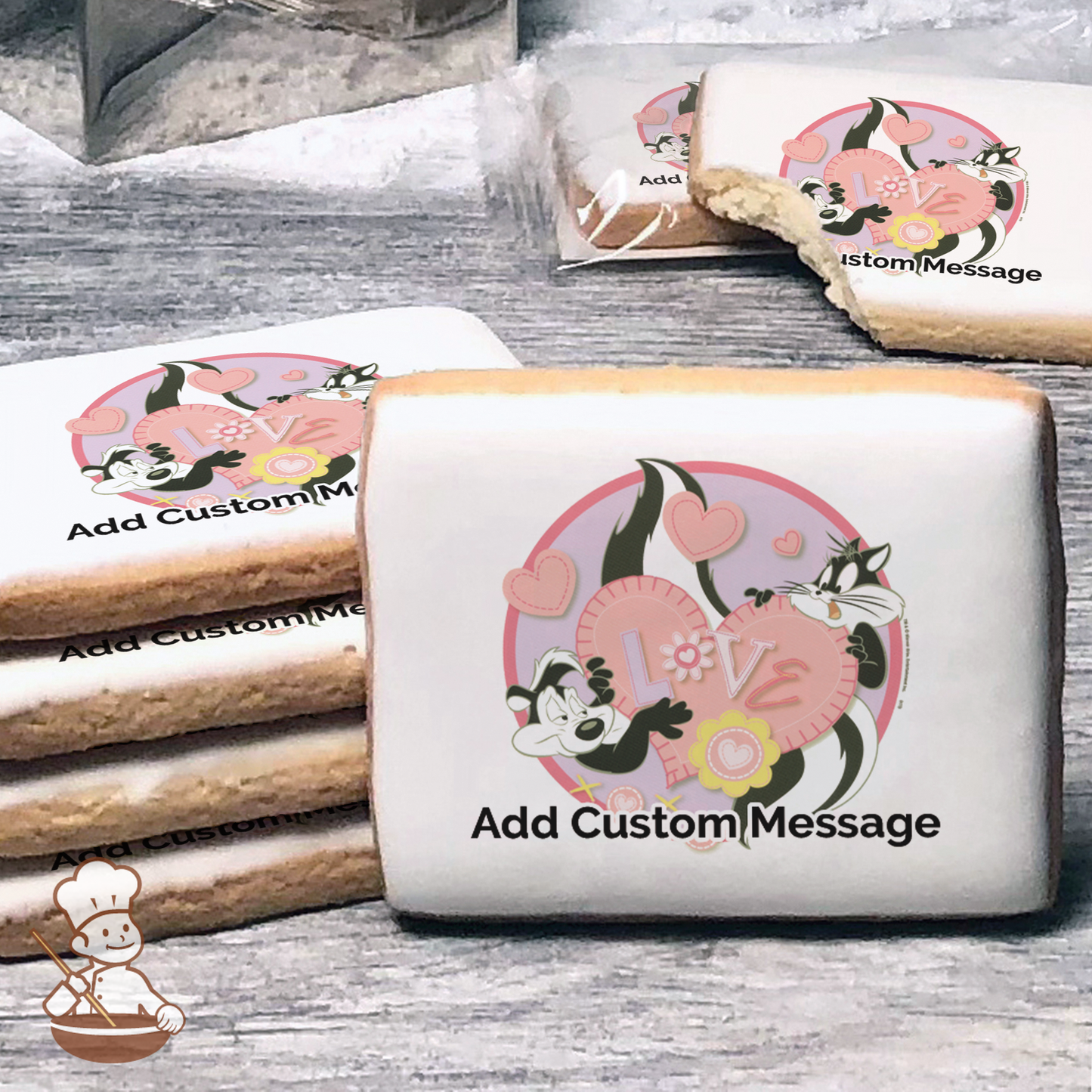 Looney Tunes Pepe and Penelope Love Custom Message Cookies (Rectangle)