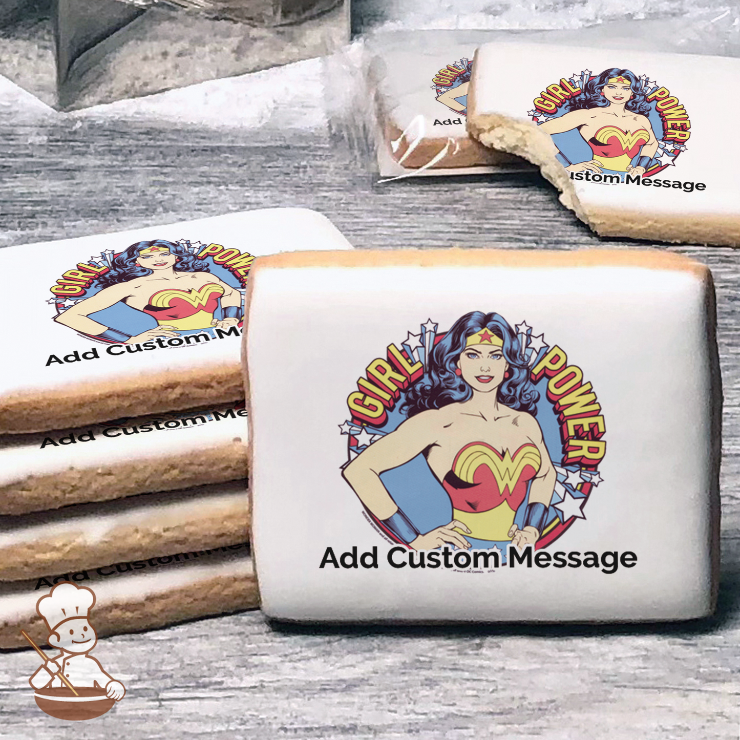 Wonder Woman Girl Power Custom Message Cookies (Rectangle)