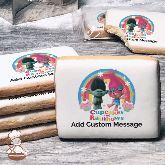 Trolls Cupcakes and Rainbows Custom Message Cookies (Rectangle)