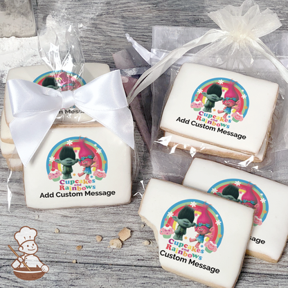 Trolls Cupcakes and Rainbows Custom Message Cookies (Rectangle)
