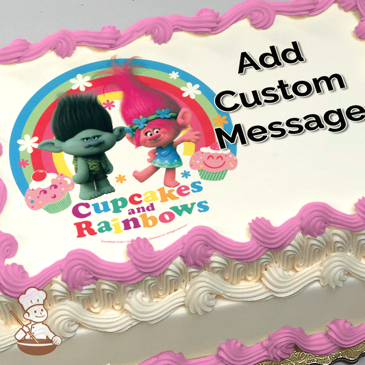 Trolls Cupcakes and Rainbows Photo Cake