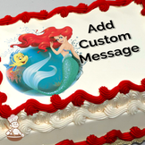 Ariel and Flounder from The Little Mermaid, with a whimsical underwater backdrop, printed on a sheet cake.