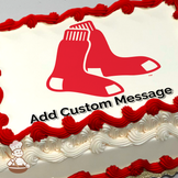 Red and white Boston Red Sox logo on a celebratory sheet cake printed design.