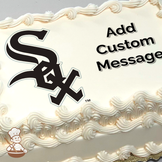 Chicago White Sox logo centerpiece on a photo sheet cake.