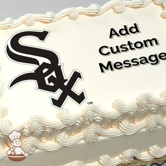 Chicago White Sox logo centerpiece on a photo sheet cake.