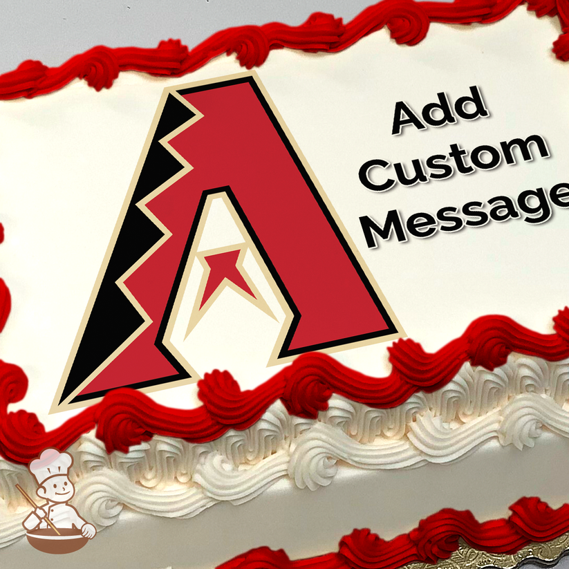 Arizona Diamondbacks logo with stylized 'A' and star on a white background, printed on a sheet cake.