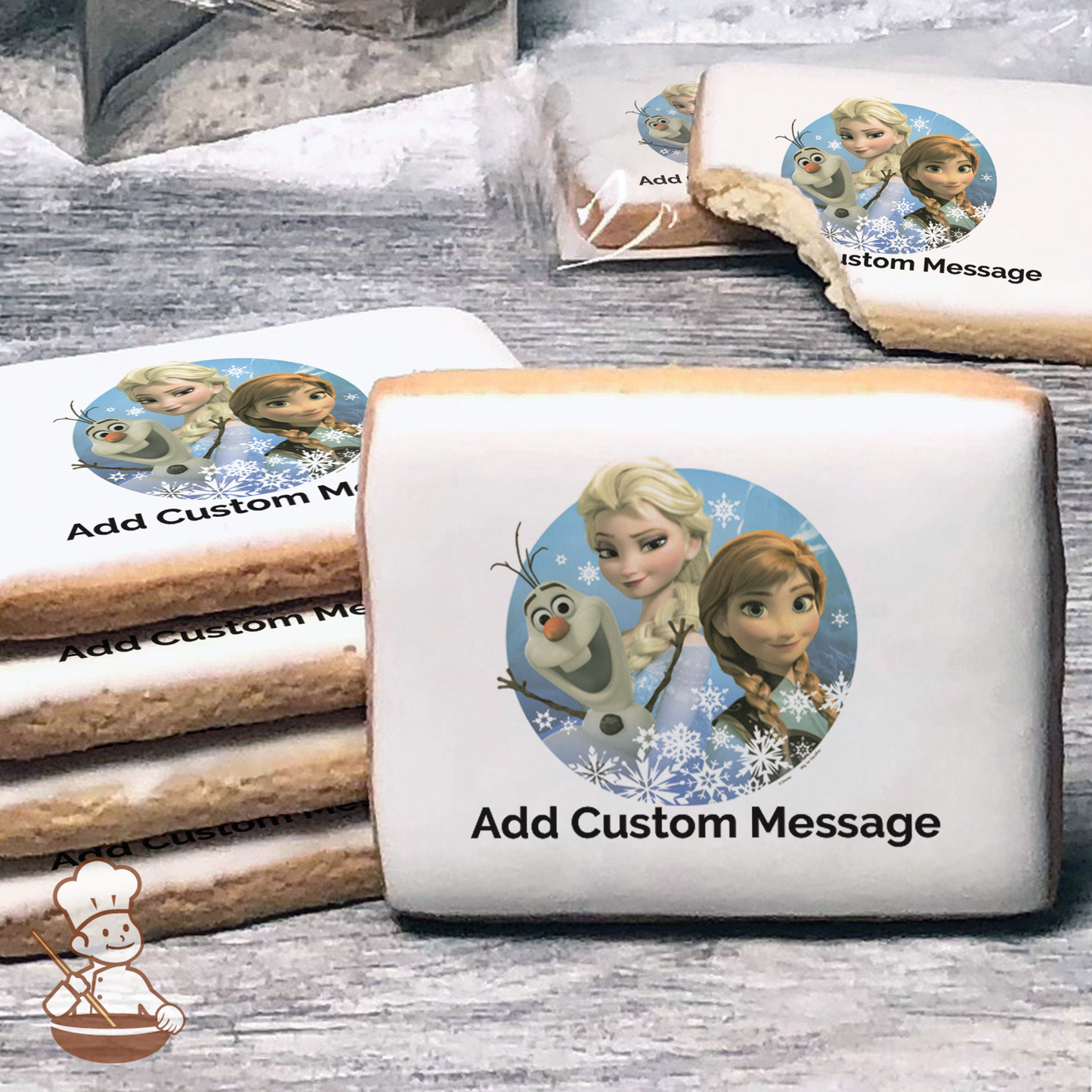 Frozen Olaf Elsa and Anna Custom Message Cookies (Rectangle)