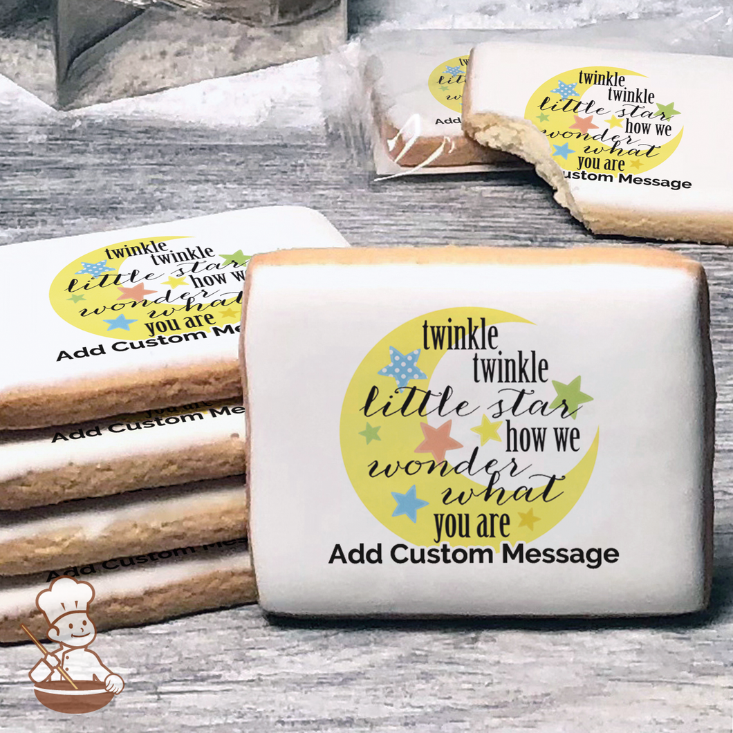 Twinkle Moon and Stars Custom Message Cookies (Rectangle)