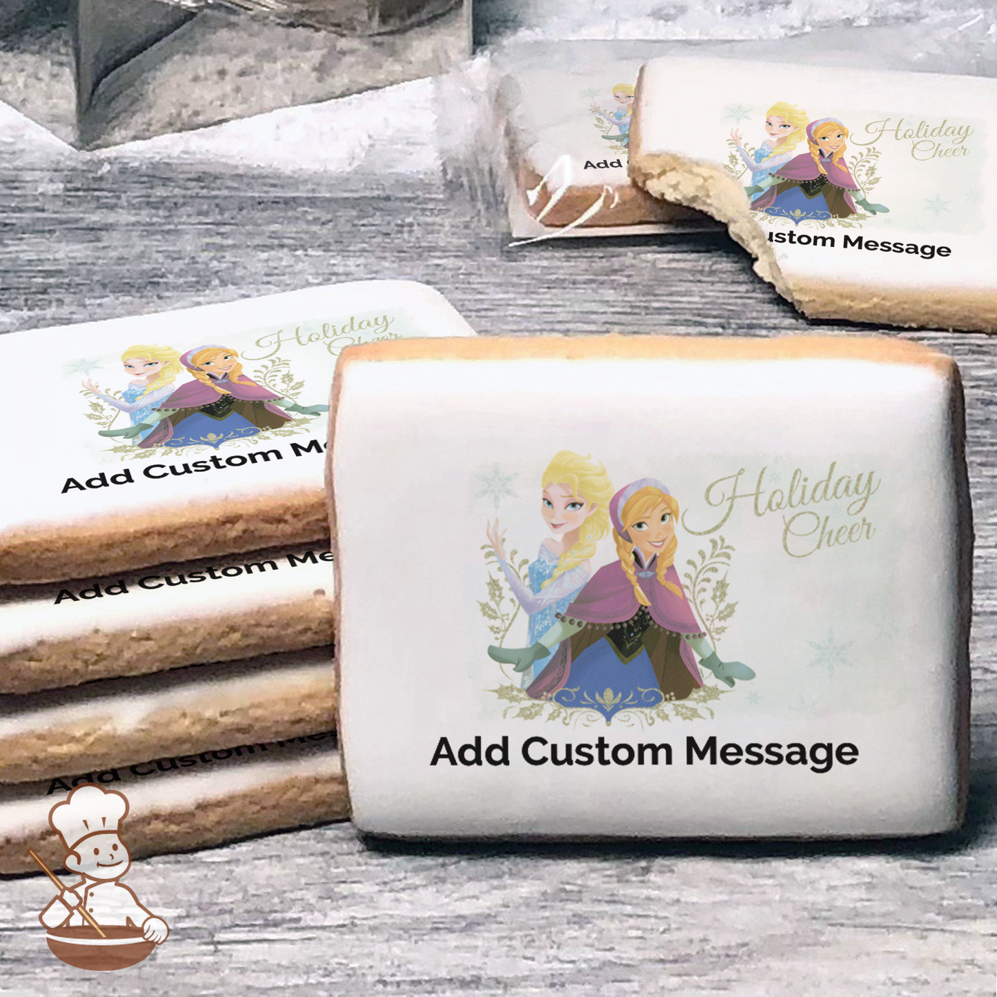 Frozen Elsa and Anna Holiday Cheer Custom Message Cookies (Rectangle)