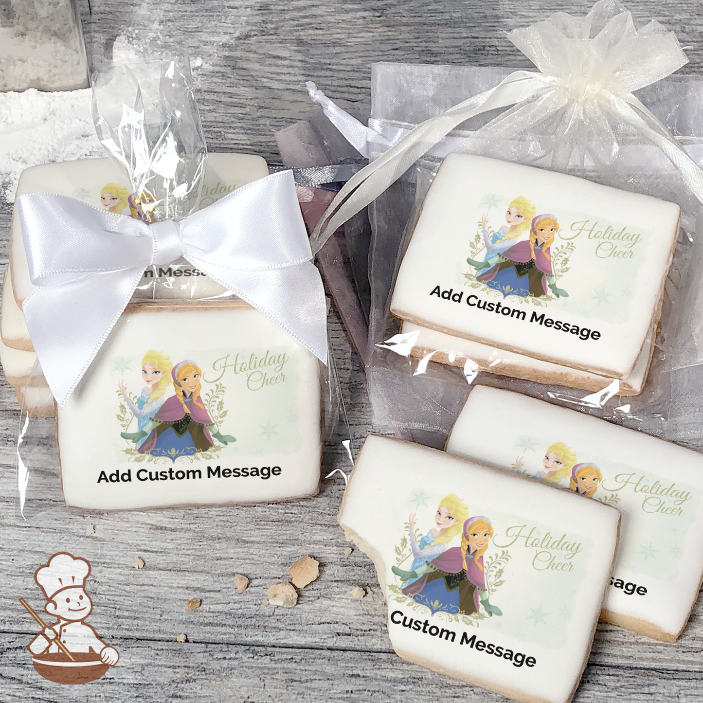 Frozen Elsa and Anna Holiday Cheer Custom Message Cookies (Rectangle)